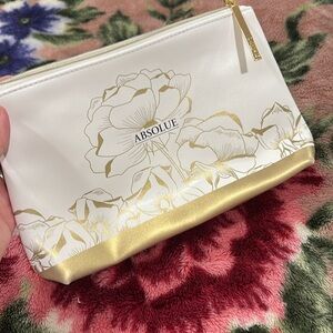 Lancome Paris • White/Gold Makeup Bag Cosmetic Pouch